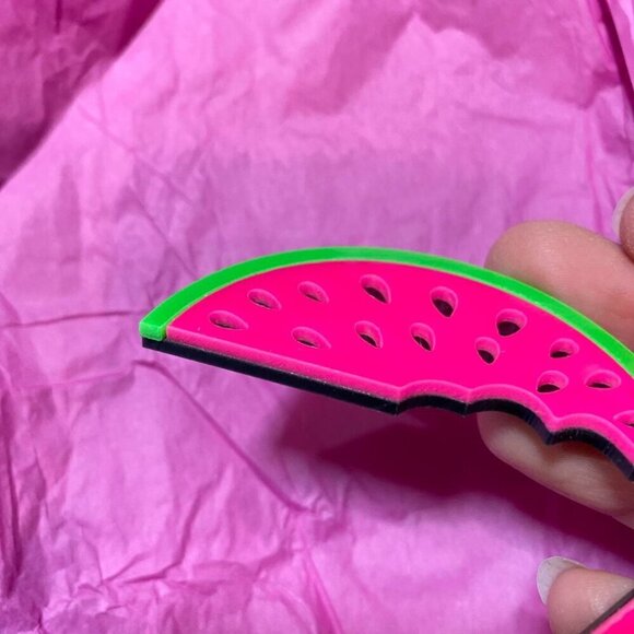 90s Neon Pink and Green Watermelon Slice Statement Earrings - Picture 6 of 13